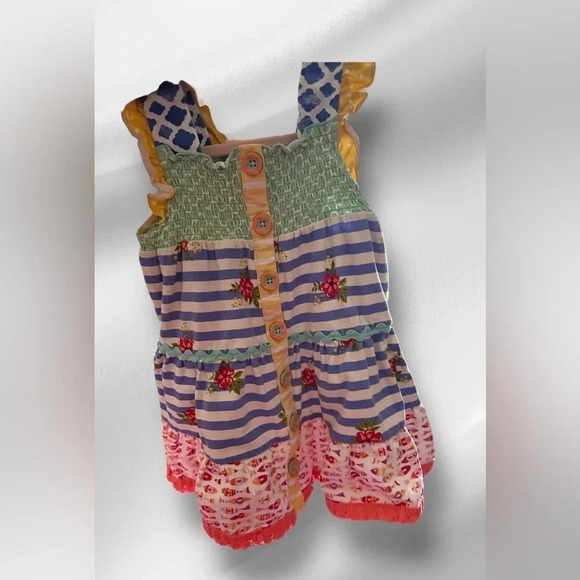 MATILDA JANE MULTI-COLOR STRIPED SMOCKED DRESS WITH RUFFLE 18-24m - Picture 1 of 5